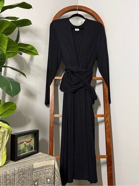 Cabi XL Black Dishy Faux Wrap Long Sleeve Dress Style 4262